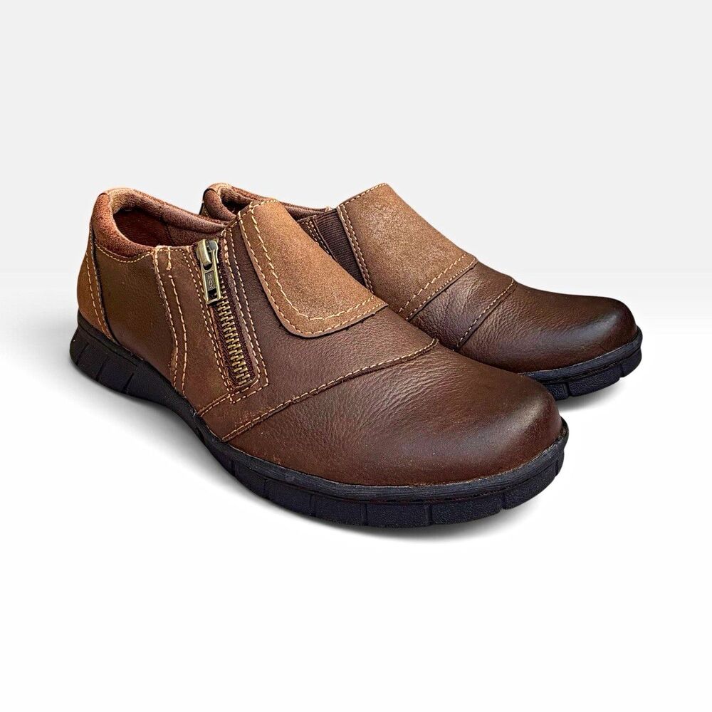 Earth Origins Womens 7.5 M Brown Leather Side Zip Comfort Slip On Shoes